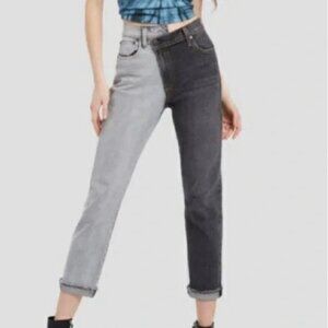 Alice + Olivia Amazing Two Tone High Rise Ankle Boyfriend Fit Jeans Size 25